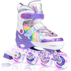 New Med Rainbow Unicorn Beginner Adjustable Inline Skates with Light Up Wheels